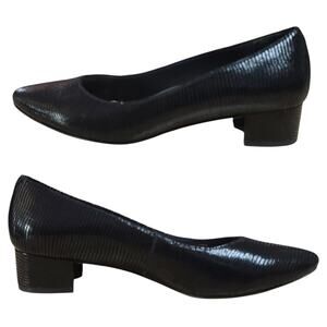Walking Cradles Black Heidi Patent Leather Lizard Block Heel Pump Shoes 7 M